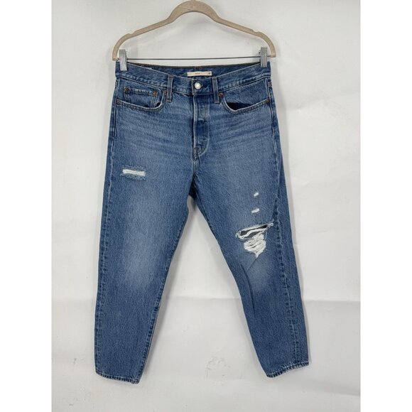 Levi’s Wedgie Premium Jean Women 30 Blue Medium Wash Denim Straight Distressed - Picture 1 of 11